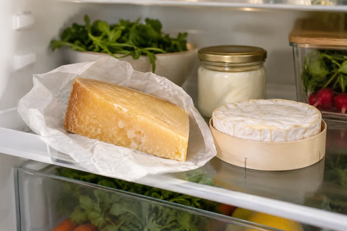 Fromages protégés par leur papier et leur boîte.